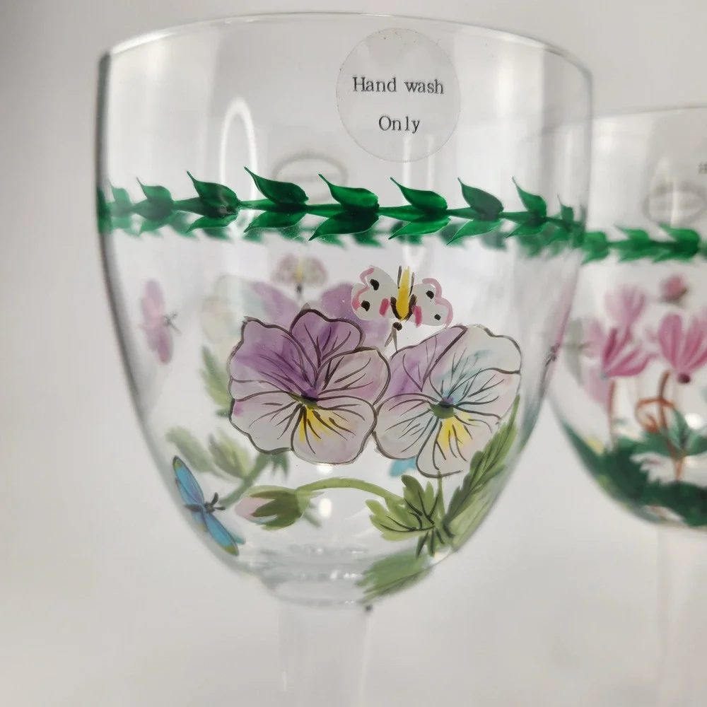Portmeirion Botanic Garden Hand Painted 18 oz Goblets Set of 4 New in Box